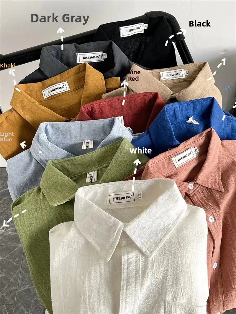 Loose Men's Linen Shirt Long Sleeve Casual Spring Summer Outwear Teenager Trendy Cotton Linen Blouse Fashionable Youthwear