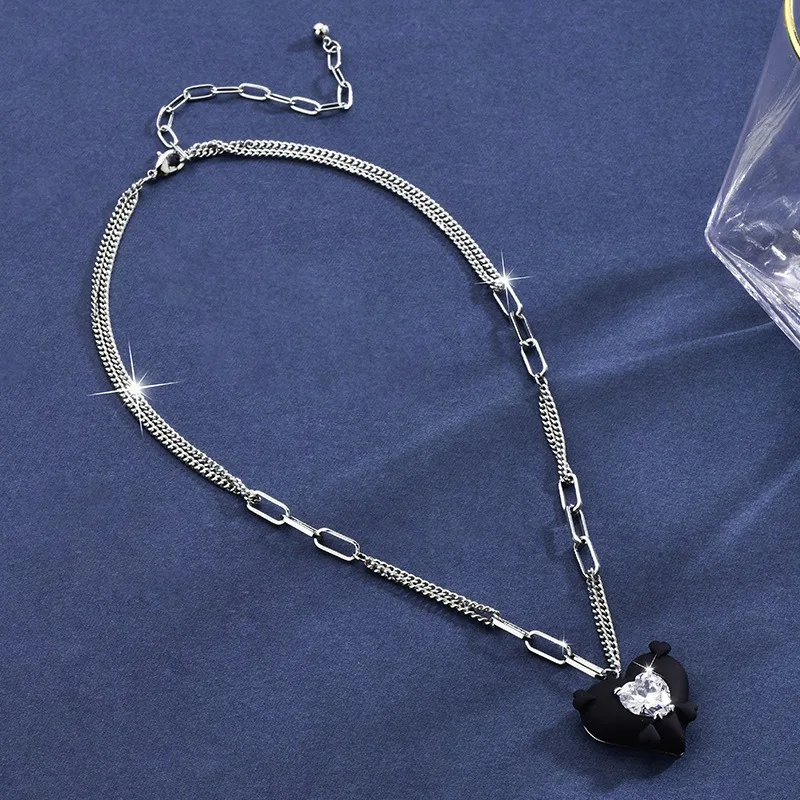 

Black heart zircon sweet necklace, female heart design collarbone chain, rock milk accessory necklace