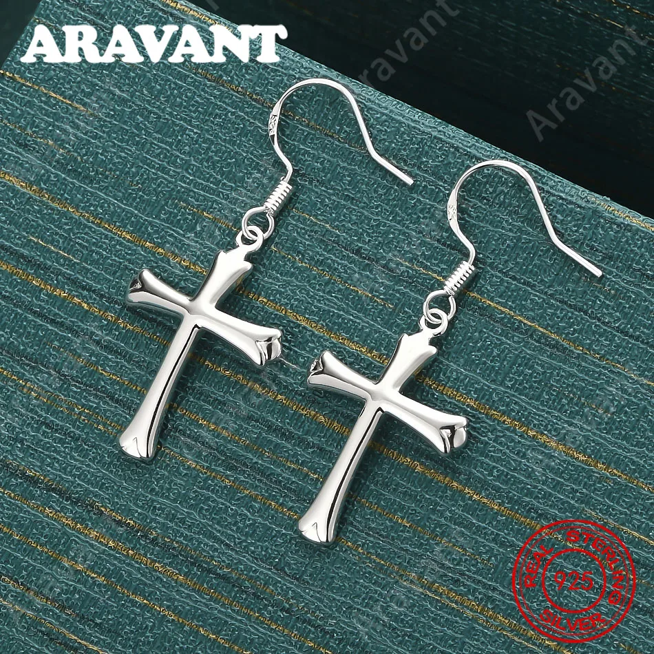 Pendientes de cruz pulidos de plata de ley 925 - Regalo único para mujeres, versátiles para eventos y como joyería