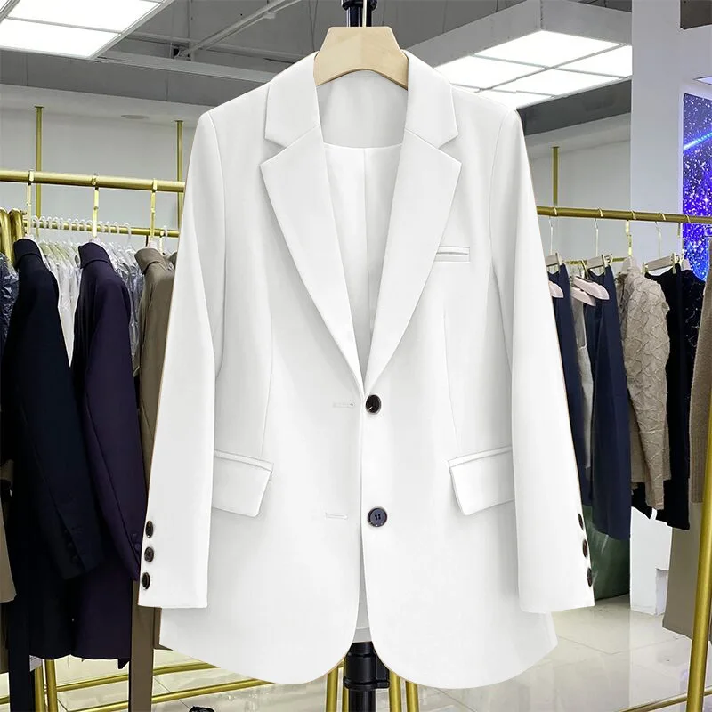Fashion Woman Spring Solid Color Small Suit Casual Jacket Loose Long-sleeved Fashion Suit Single-breasted Office Ladies Jacket