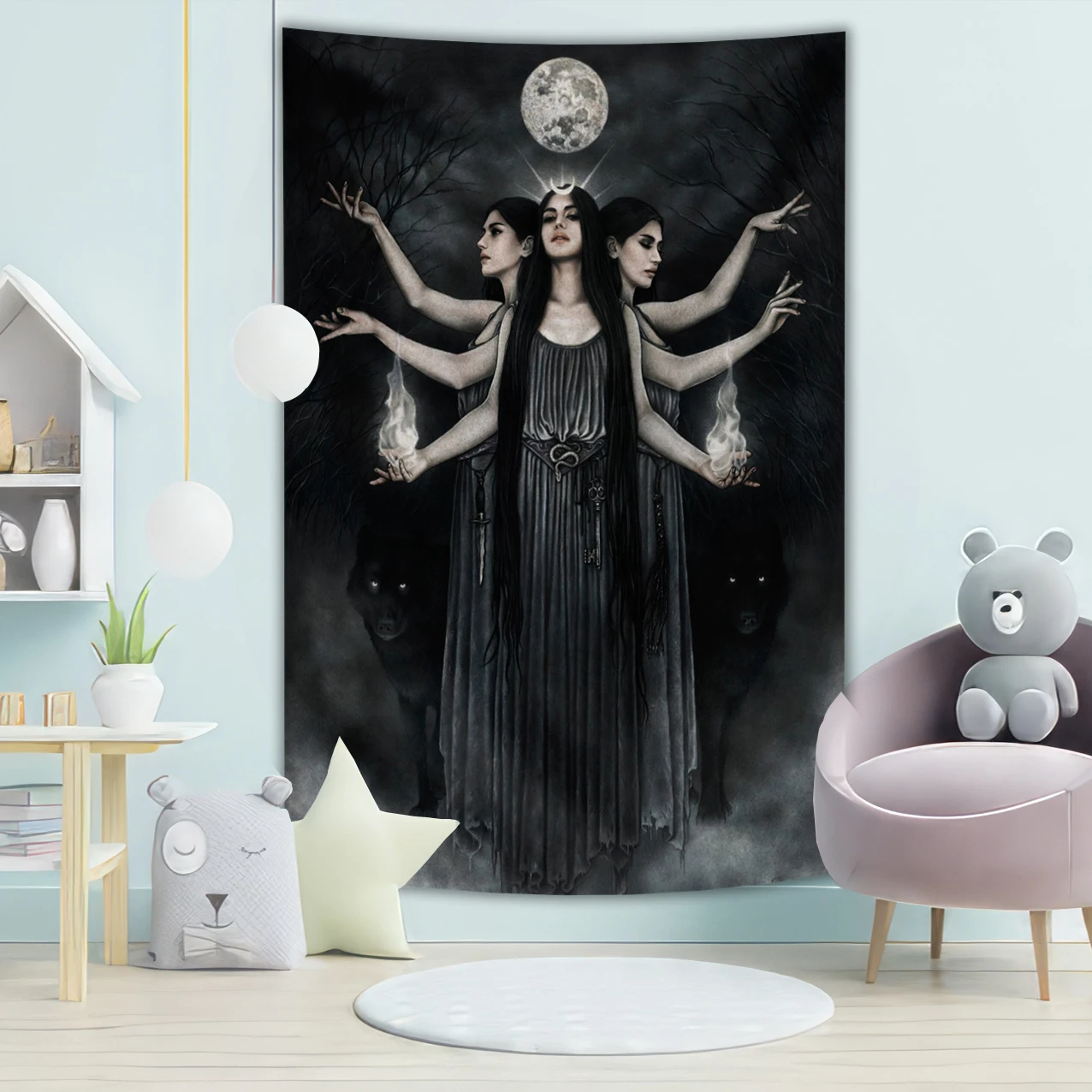 Hecates Goddess Tapestry Hippie Wall Hanging Bohemian Astrology Divination Witchcraft Painted Moon Wall Decoration Background