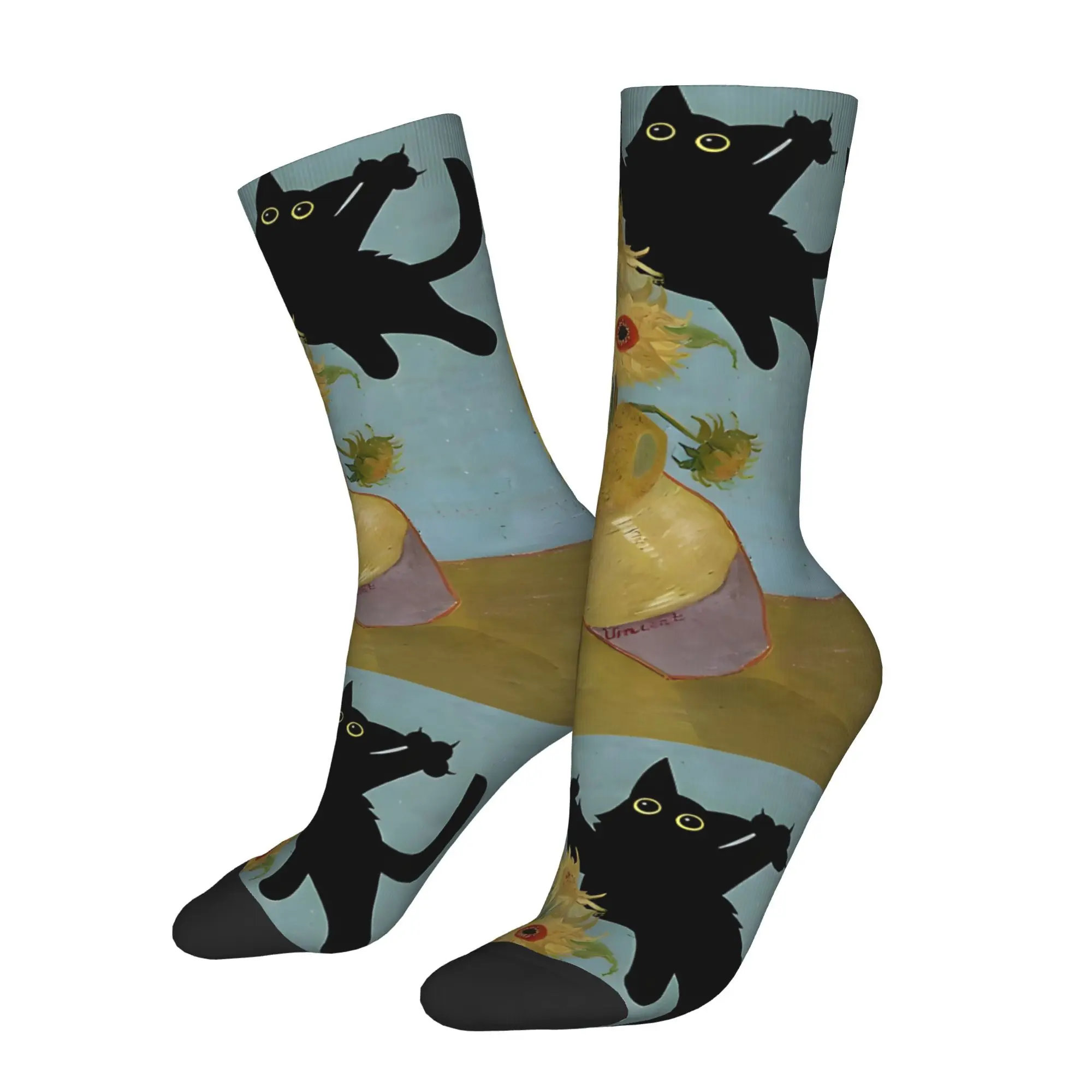 

Funny Sock for Men Van Gogh Flowers Cat Hip Hop Vintage Happy Quality Pattern Printed Crew Sock Casual Gift