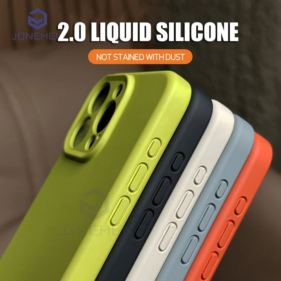 

Роскошный чехол из жидкого силикона 2,0 для iPhone 13, 12, 14, 15, 16 Pro Max, чехлы для iPhone 16 Plus, противоударный защитный чехол с полным объективом
