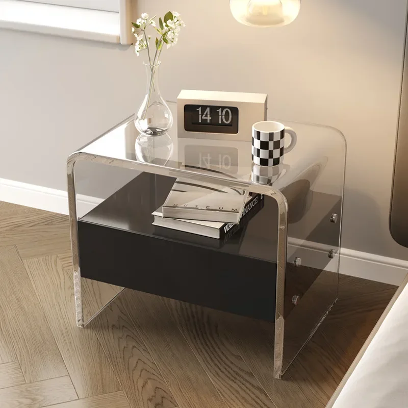 Modern Acrylic Nightstand - Bedside Storage Cabinet with Drawer