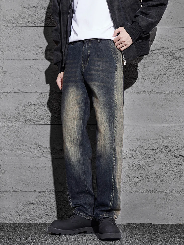 

Винтажные свободные прямые джинсы, мужские повседневные индивидуальные уличные брюки, молодежные широкие джинсовые брюки в стиле хип-хоп, мужские