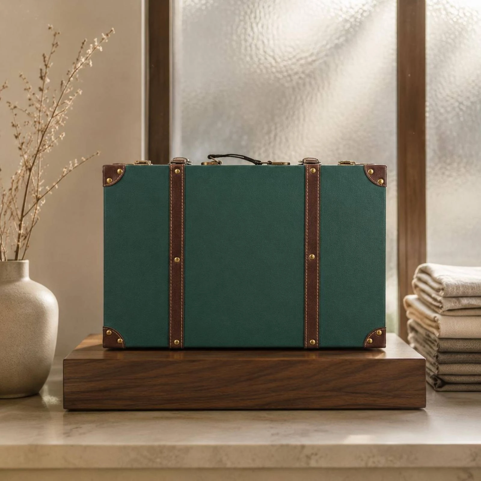 Retro Vintage Trunk Suitcase - Vintage koffer, lederachtige harde koffer, retro