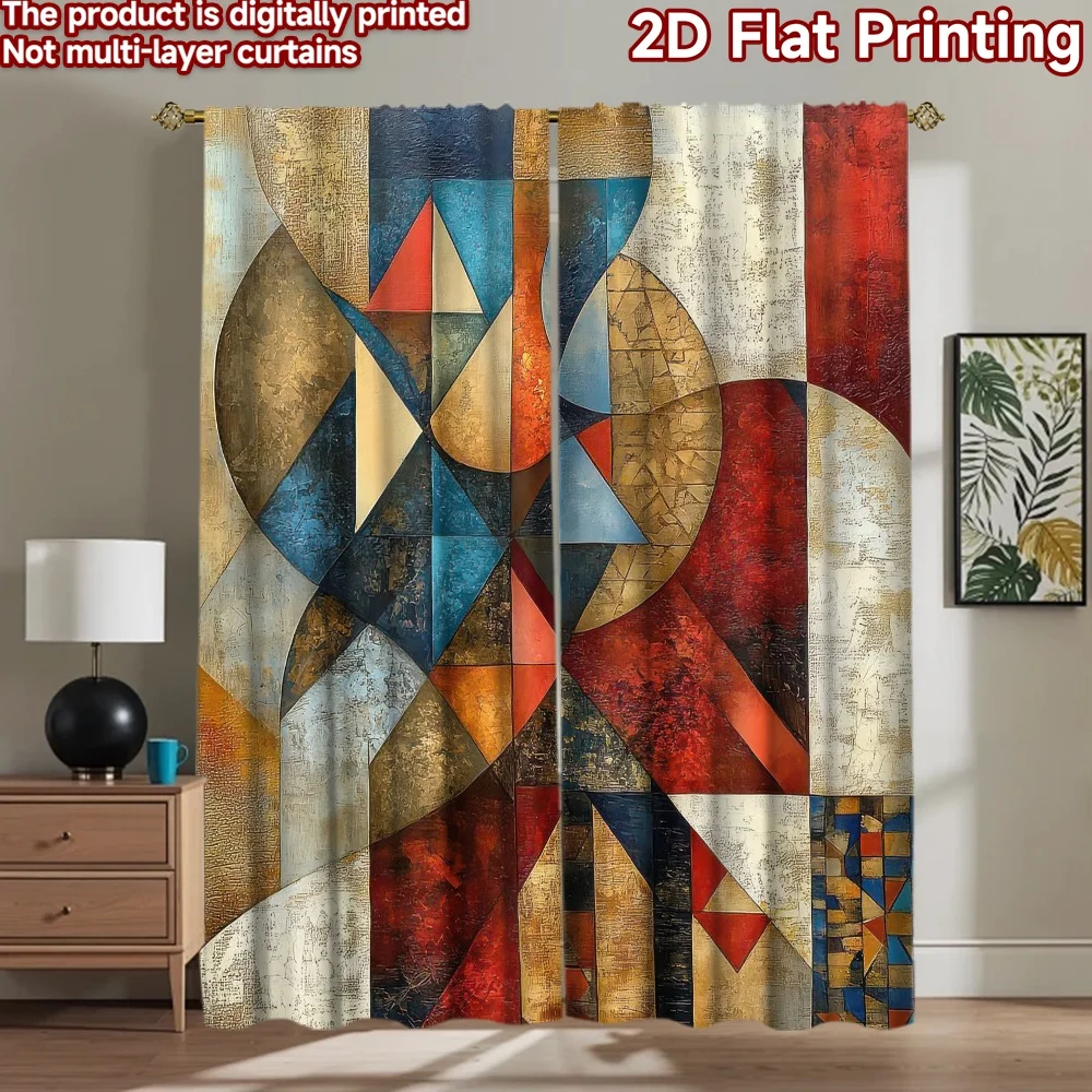 2Pcs 2D Flat Photography Backdrop Popular Background Cloth Geometric Colorful Shapes 100% Polyester Vibrant Reunion Perfect for