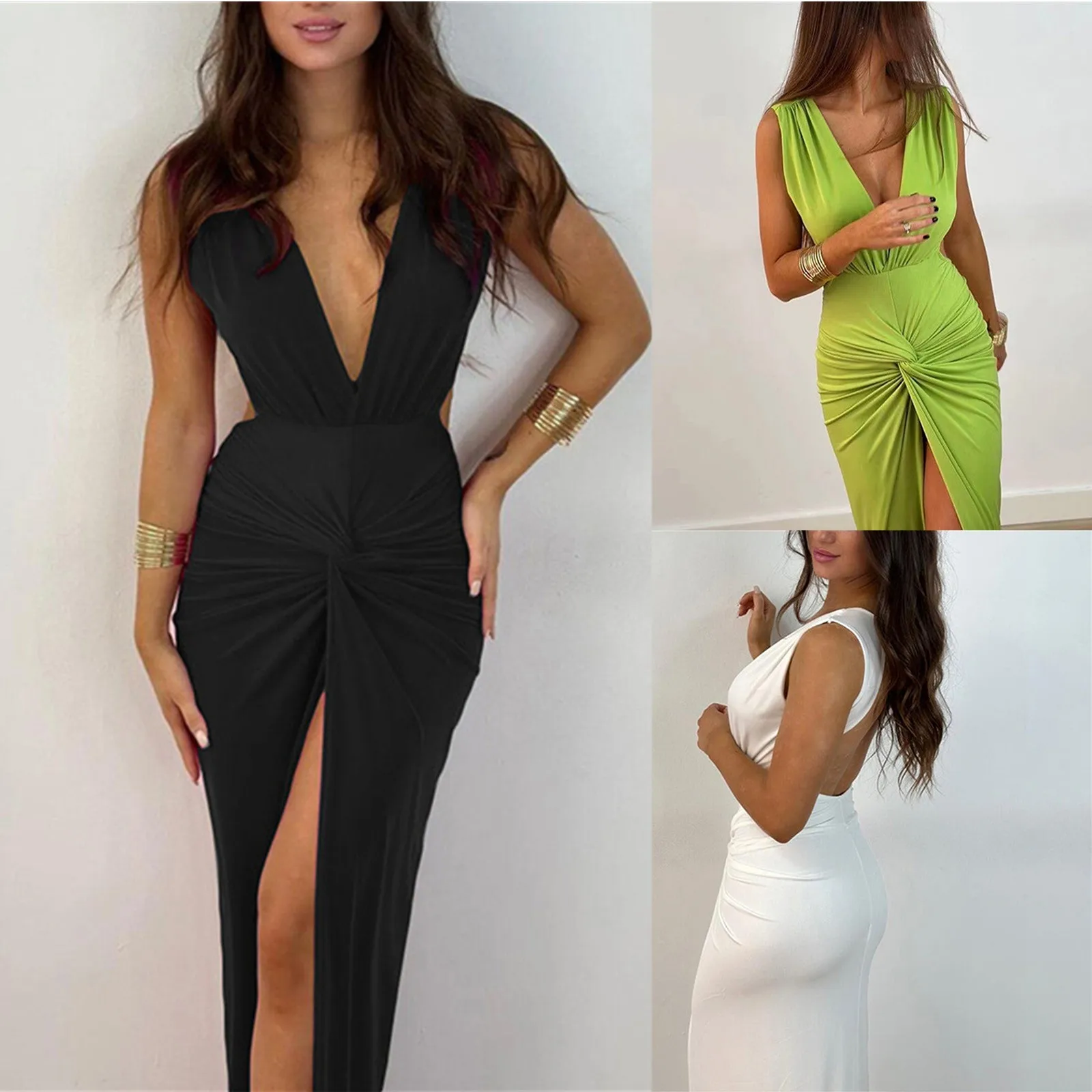 Ladies Fashion Backless Sexy V Neck Long Slit Dress With Legs. Casual Dresses Party Dress Dresses For Women 2024