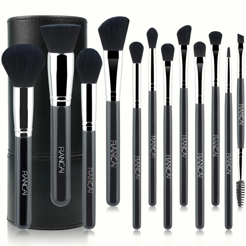 

border hot selling12Black Silver Black Hair Makeup Brush Suit Full Set of Beauty Tools Soft Fur Factory Sales in Stock