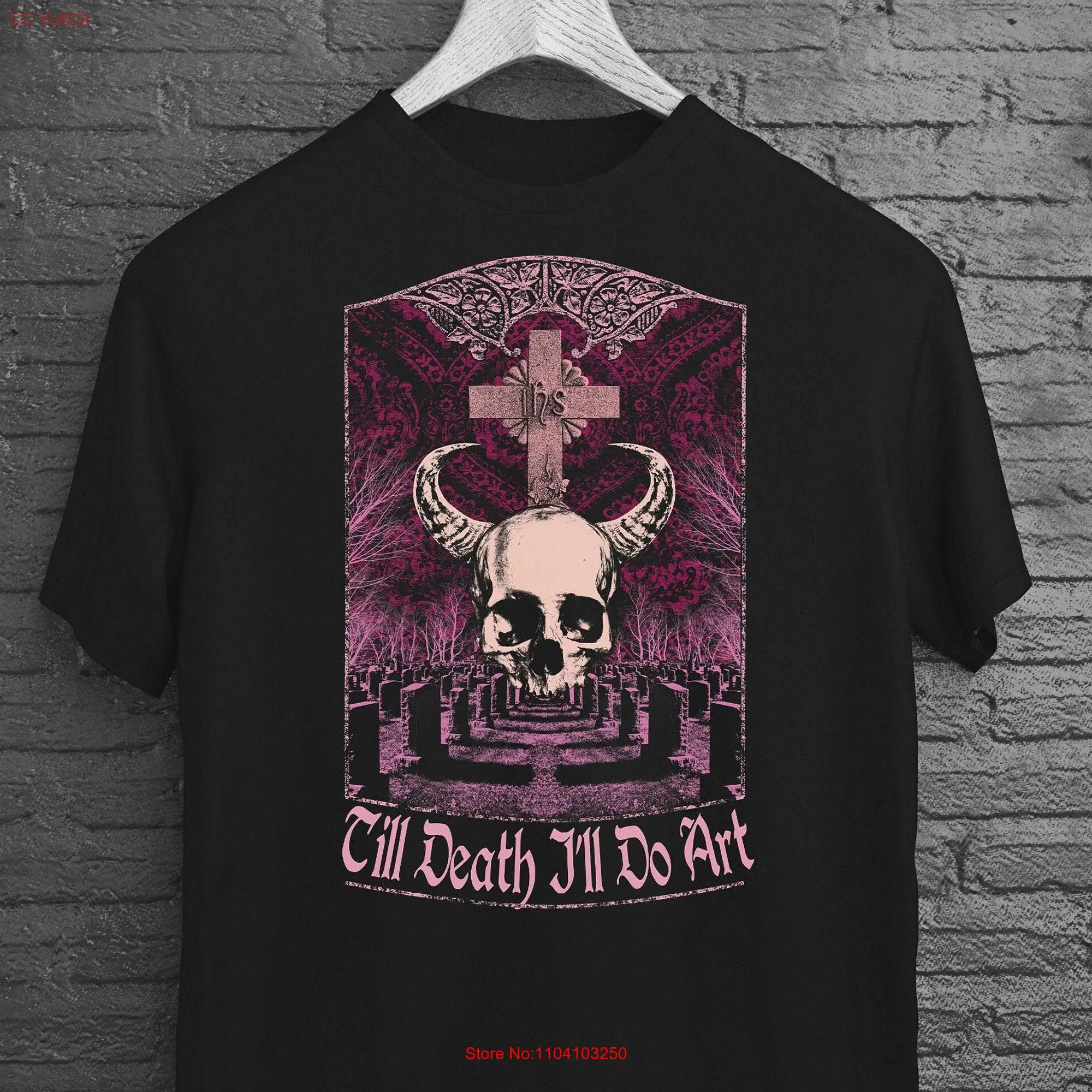 Skull Cemetery Creepy T Shirt Til Death I'll Do Art Gothic Alt Clothing ArtisT Memento Mori Tombstones Dark