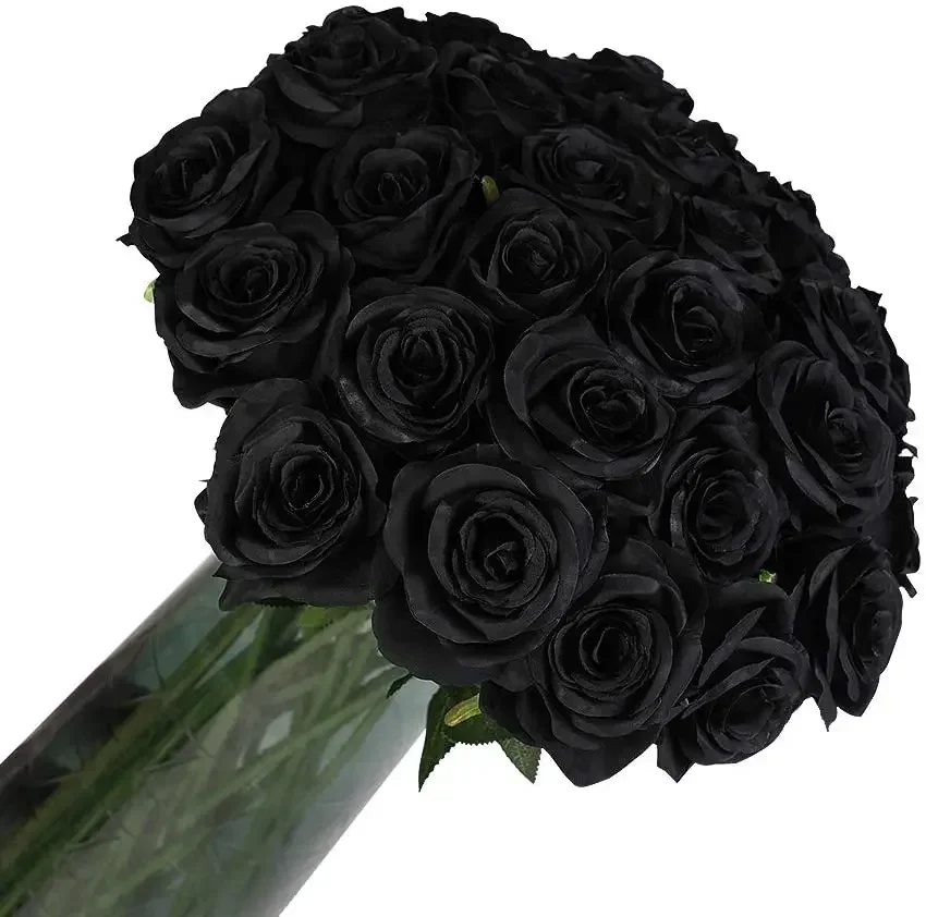 

12 PCS Artificial Flowers Roses Silk Flowers Fake Long Stem Artificial Black Roses for Home Party Halloween Decorations