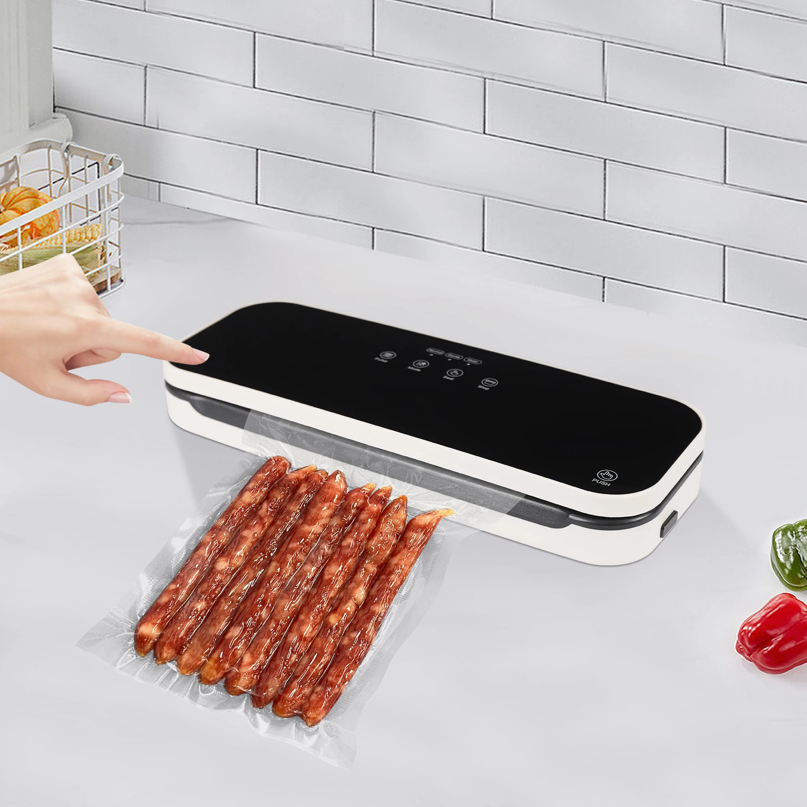 ABS Food Sealer,Black Tabletop Automatic Vacuum Sealing Machine for Meat, Seafood, Vegetables