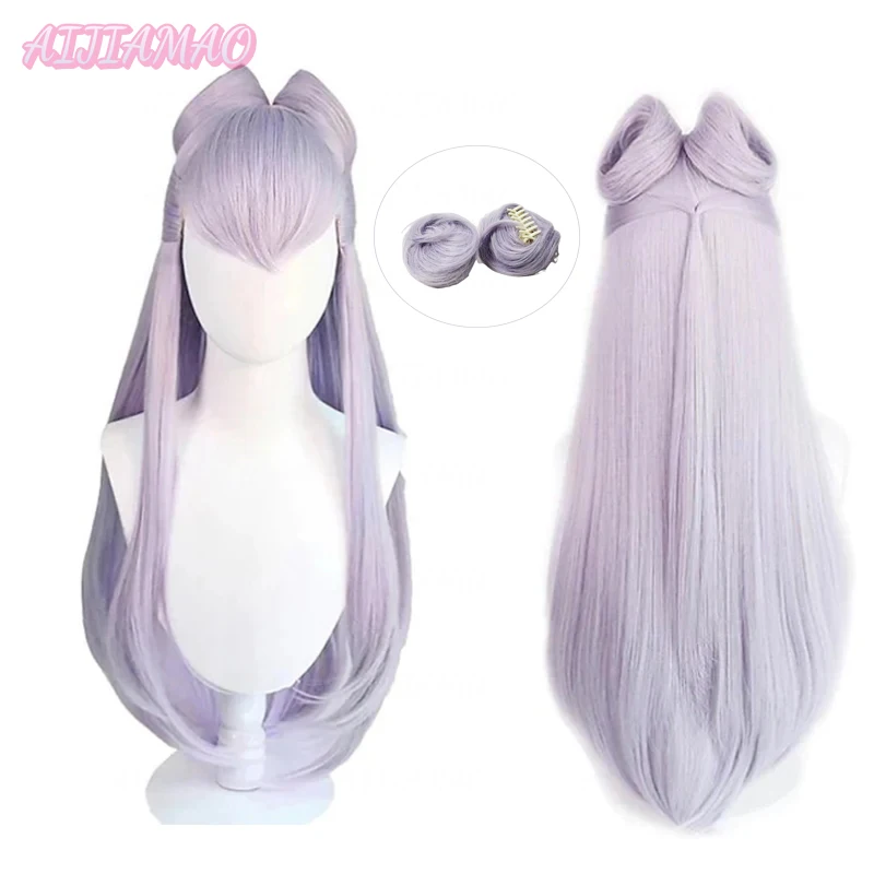 Jeu KDA Danemark dest Evelynn Cosplay Perruques, LOL KDA Cosplay Perruques Violettes sulfavec Buns, Degré de Chaleur, Cheveux Synthétiques + Bonnet de Perruque