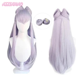 Game KDA Baddest Evelynn Cosplay Wigs LOL KDA Cosplay Long Purple Wigs with Buns Heat Resistant Synthetic Hair + Wig Cap