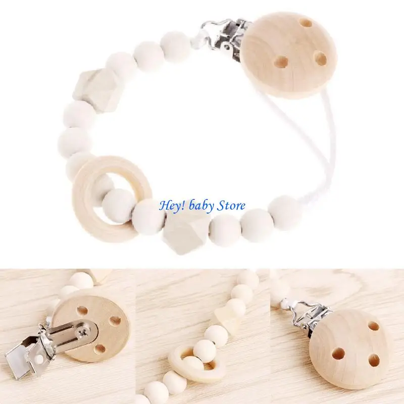 

Q1FE Baby Pacifier Clip Chain Wooden Circle Holder Soother Pacifier Clip Leash Strap Nipple Holder for Infant Nursing