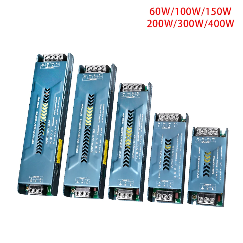 DC 12V 24V LED Transformers แหล่งจ่ายไฟบางเฉียบ 60W 100W 150W 200W 300W 400W LED Driver สําหรับ Strip ไฟ