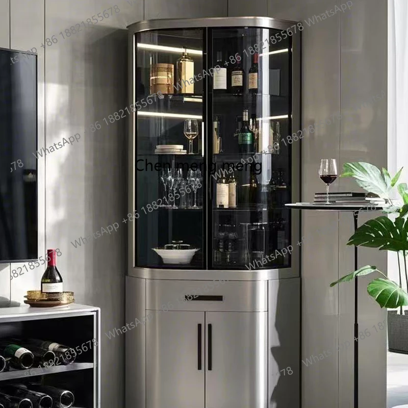 خزانة زاوية من الخشب الصلب الإيطالي، خزانة مشروبات زجاجية بسيطة وحديثة، خزانة زاوية فاخرة لتخزين غرفة المعيشة