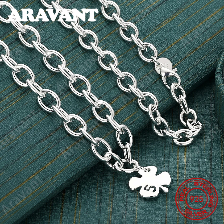 925 Sterling Silver Four-Leaf Clover Tag Cuban Chain Necklace For Women - Vintage Elegant And Noble Party Jewelry