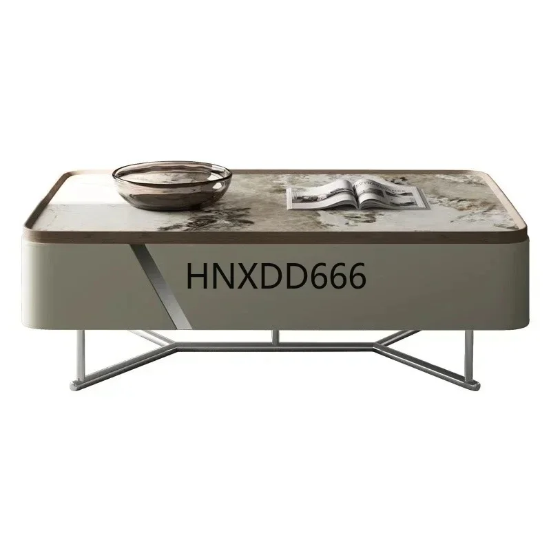 Creative coffee table light luxury modern rock slab coffee table movable living room coffee table