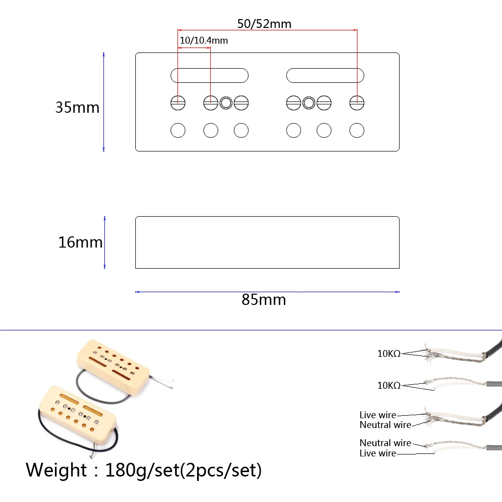 2Pcs Cream/black  Single Coil Soap Bar pickups For P-90 P90 LP Gb Electric Guitar Parts 50mm / 52mm Hole