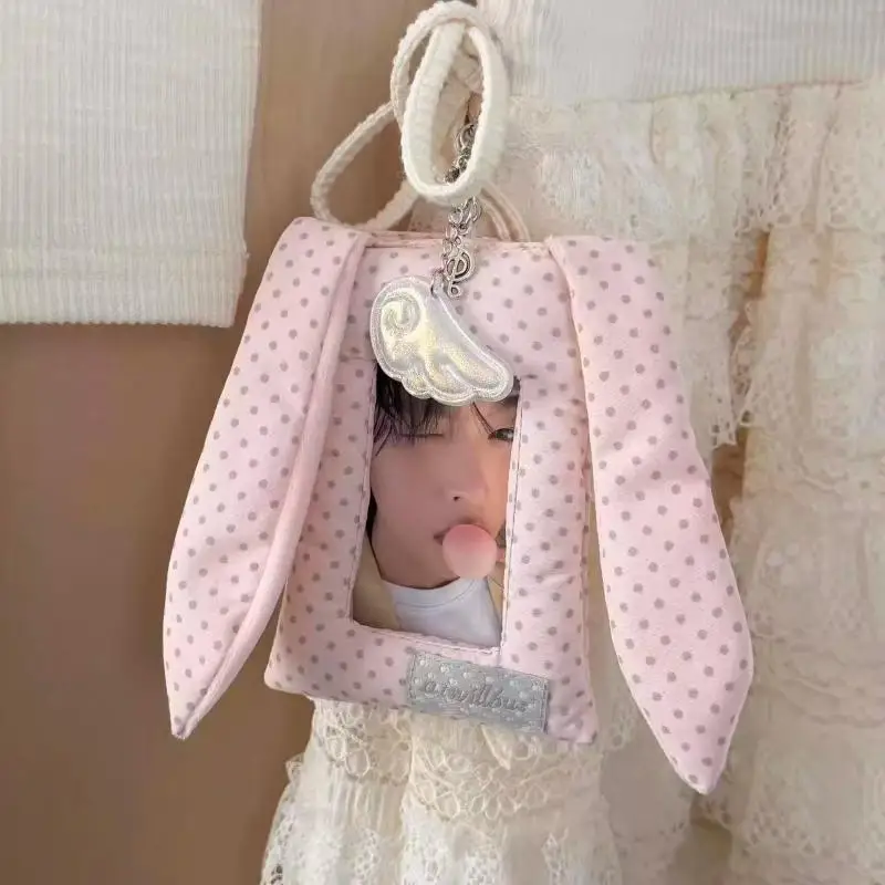 Y2K Polka Dot Rabbit Ears Card Holder 3-inch Kpop Photocard Holder Gift Korean Style Bag Pendant
