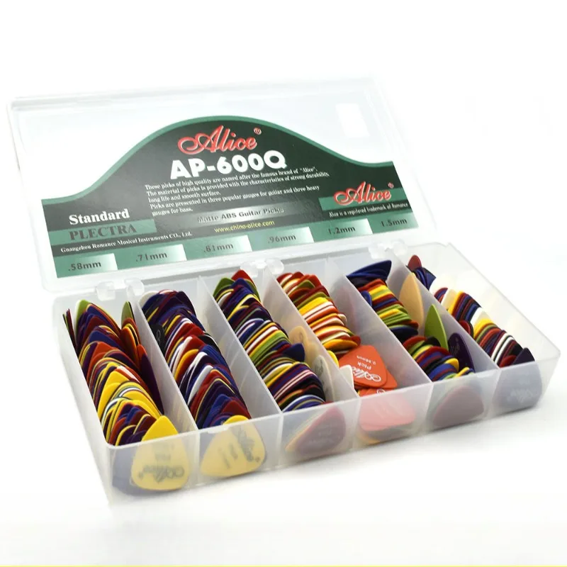 600pcs Alice AP600PQ Acoustic Electric Guitar Picks Matte ABS Antiskid Plectrum Picks Assorted Color and Thickness Wholesale