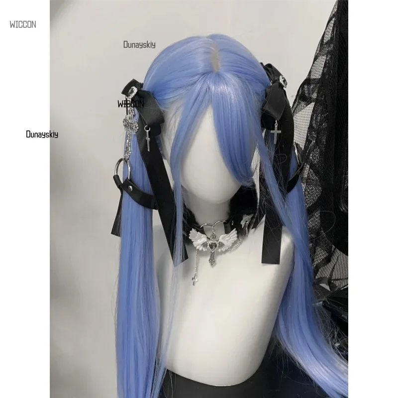 Gothic Lolita Twin-Tail Hair Clips  Dark Casual Dangerous Type Subculture Black Ribbon Cross Hairpins Japanese Street Halloween