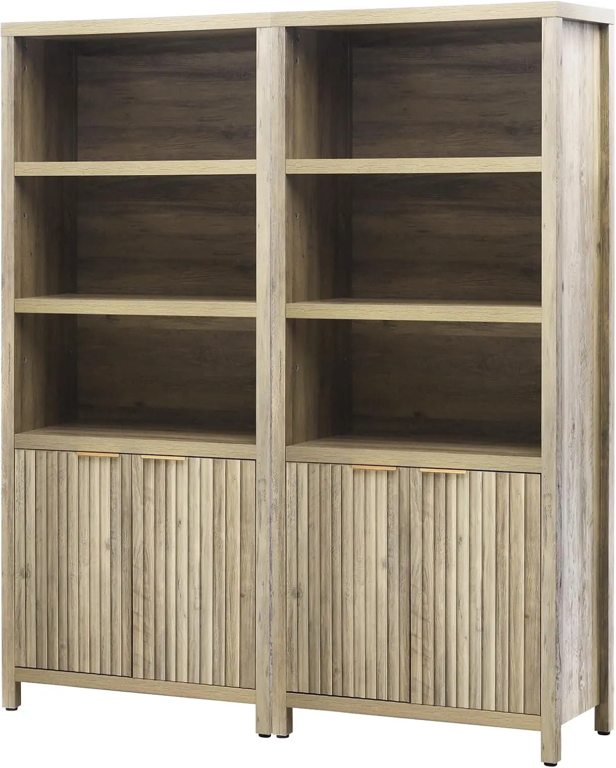 High bookshelf, cabinet door 15.4 inches, 5 level bookshelf, wood oak, storage floor standing, farmhouse bookshelf