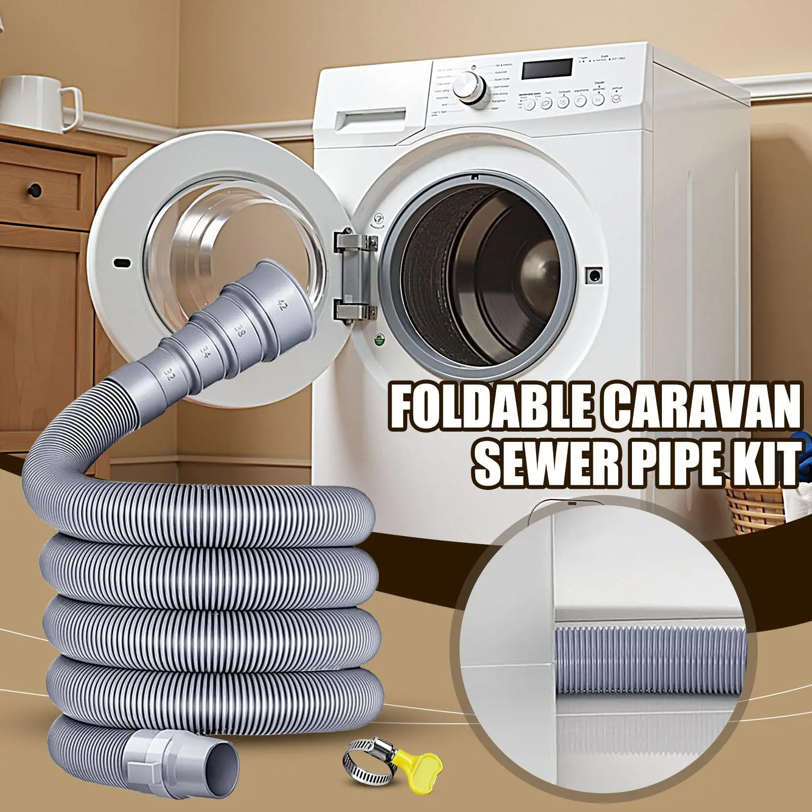 Set tubi di scarico per roulotte con adattatore regolabile e morsetto flessibile Tubo di scarico per camper Set di prolunga per rimorchio Accessori per roulotte