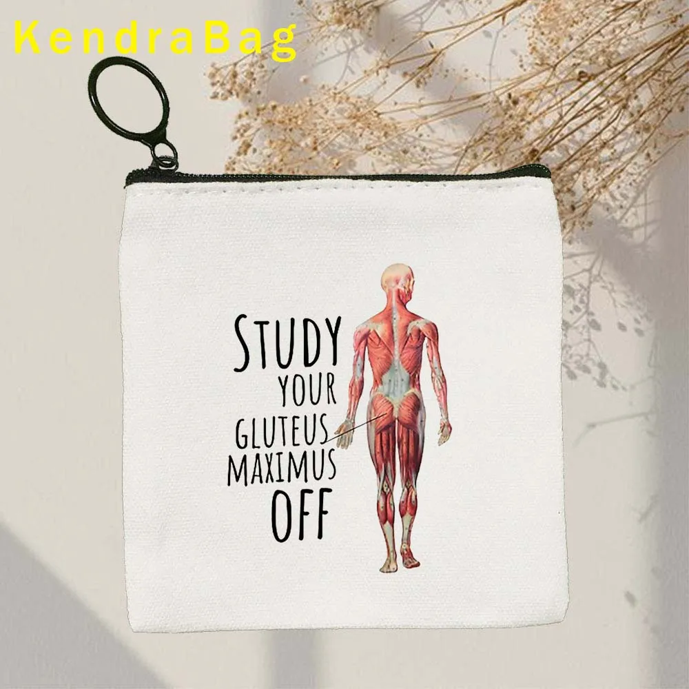 Funny Anatomy RN Doctor Nurse Anatomical Heart Brain Medical Nursing Gifts Stethoscope Key Coin Purse Canvas Bags Pouch Wallet