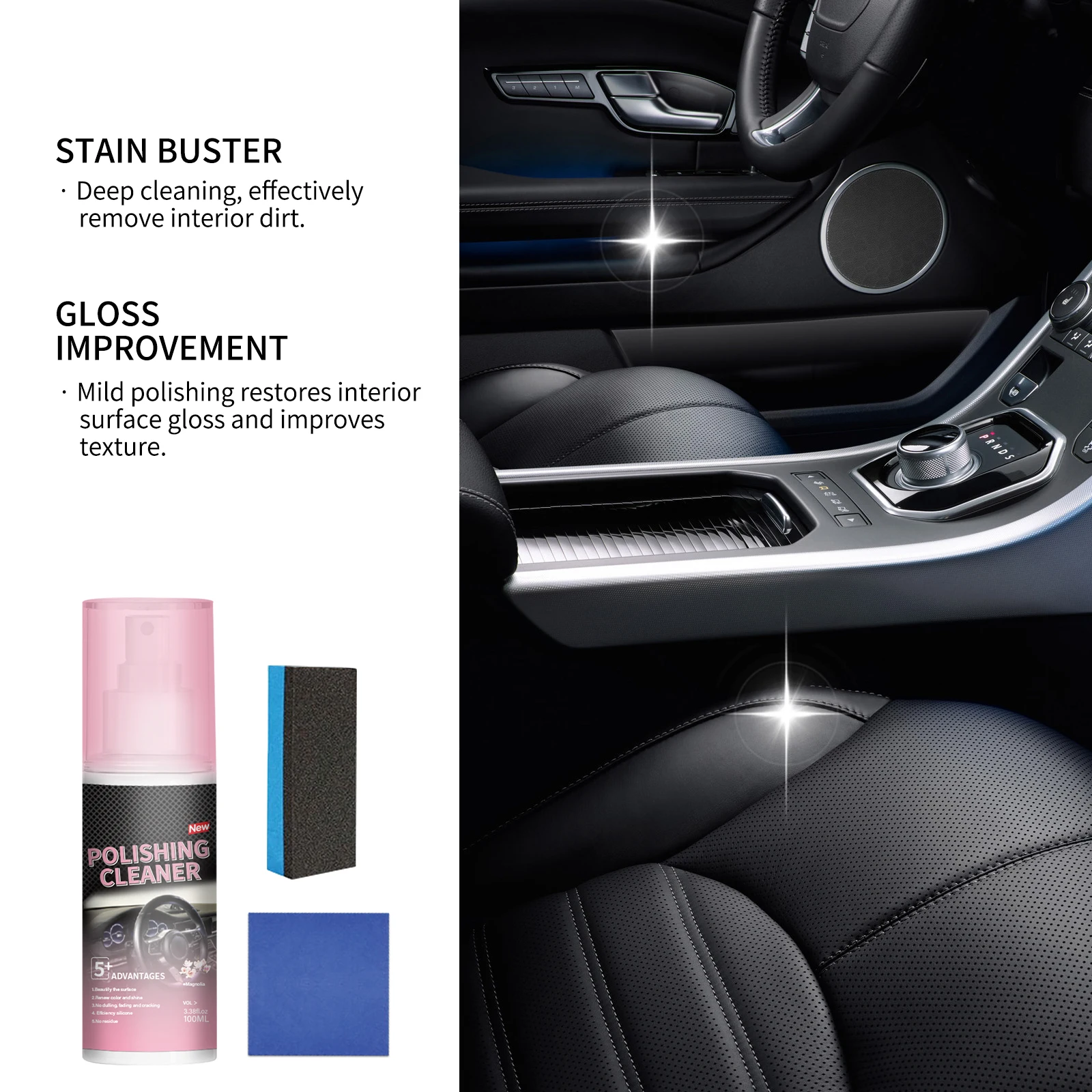 Car Interior Detail Polishing Cleaner 100ml - All-in-One Protector, Restores Color & Shine, for Vinyl Rubber Plastic, No Residue