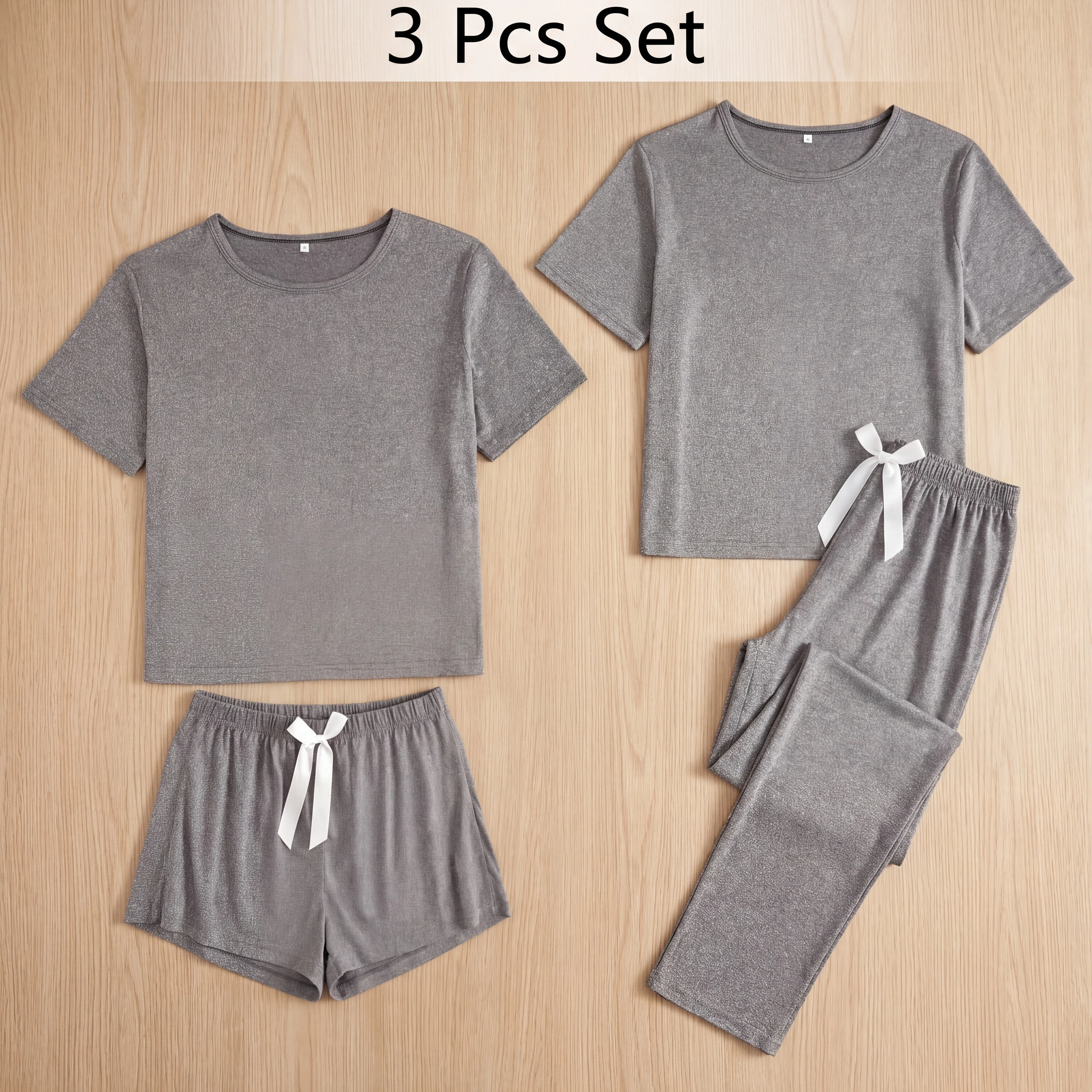 3-Piece Women's Pajama Set, Soft and Breathable Sleepwear, Gray Minimalist Style, Classic and Versatile, New Model for 2026