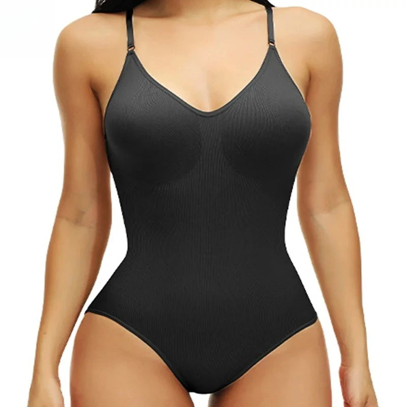 

V Neck Spaghetti Strap Bodysuits Compression Body Suits Open Crotch Shapewear Slimming Body Shaper Smooth Out Bodysuit