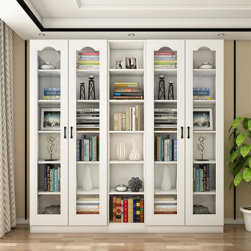 

Nordic Bookcase Free Combination Economical White Shelf with Glass Door