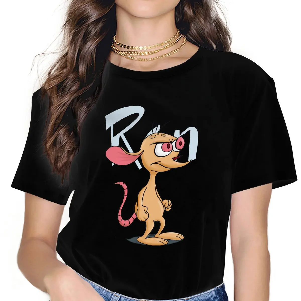 Ren Hoek Game Ren And Stimpy Women T Shirt Fibre Punk Crewneck Polyester TShirt