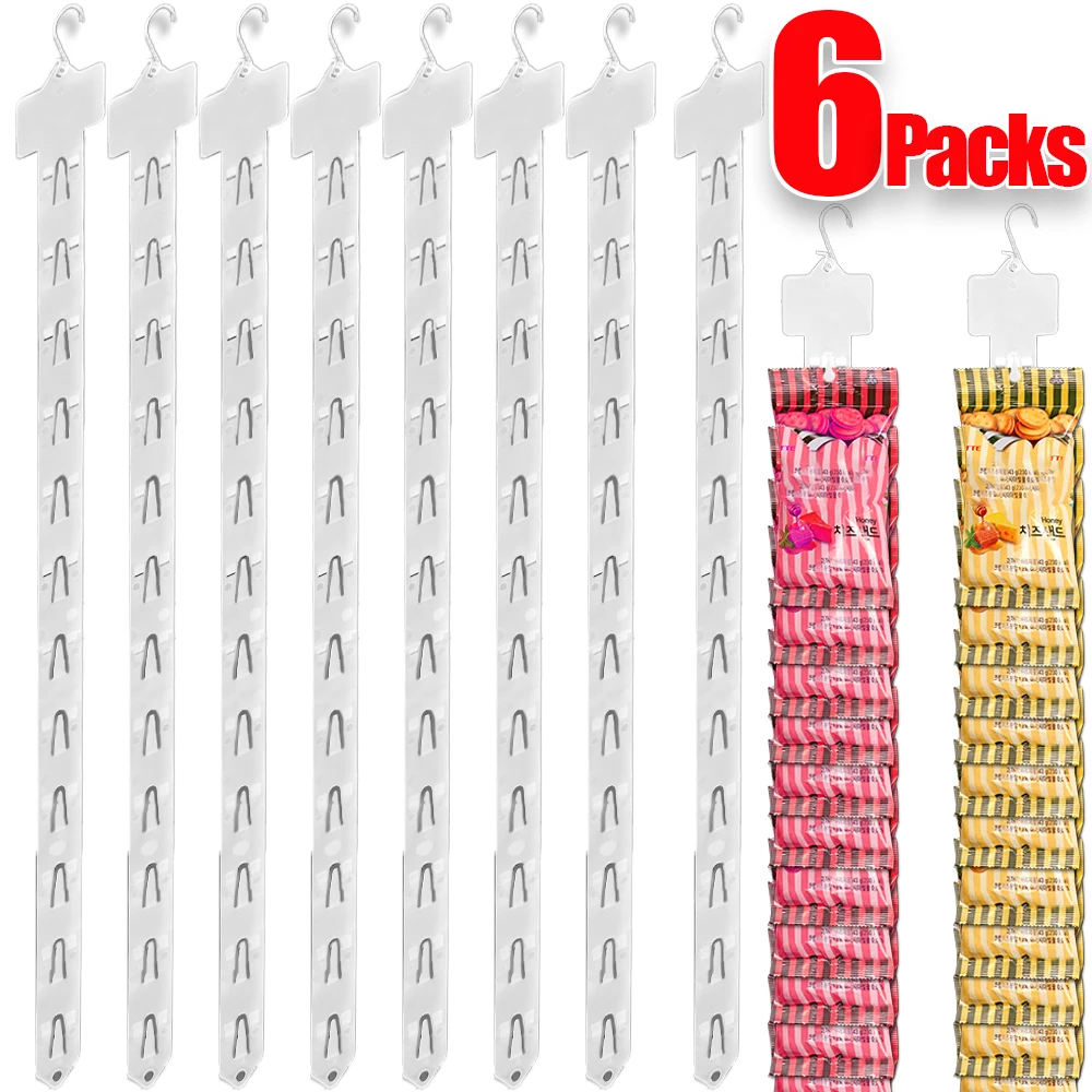 6/1PCS Plastic Snack Hanging Strips Foldable Transparent Universal Food Display Hook Markets Home Snacks Storage Hanging Holders