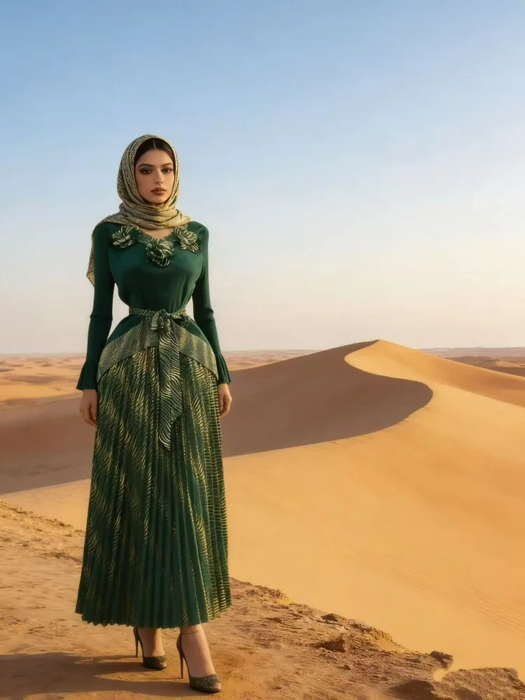 

Miyake Set New Bronzing Loose Solid Color Space-up Splicing Fashion Pleated Women's Dress Two-piece Set