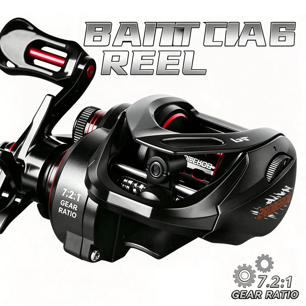 Baitcasting Reel 7.2:1 Hybrid Ceramic Bearing Gear Ratio 5+1BB 8kg/18lb Drag Brake Full Metal Body Cast Drum Sea Fishing Reels