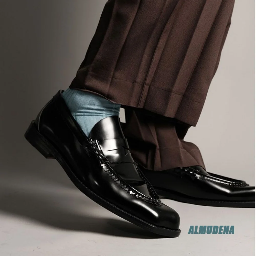 Fashion Men's Square Toe Loafers Slip-On Flat Dress Shoes For Business Meeting Wedding Banquet Daily Commute Formal Wear Shoes