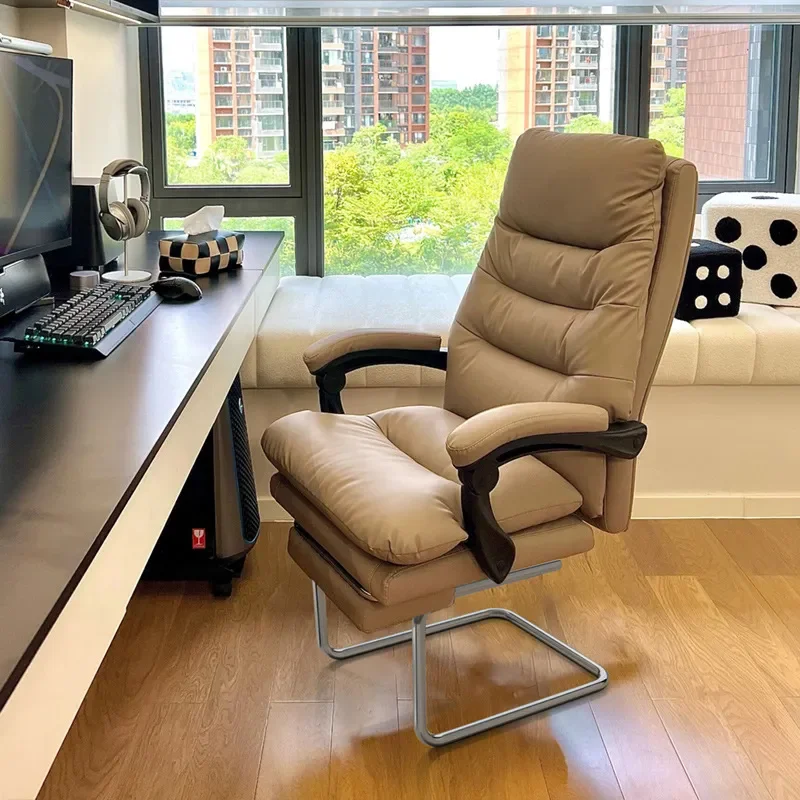 Ergonomic Office Chair with Arched Fixed Legs Reclining Backrest Comfortable Computer Desk Seat for Home Business Use