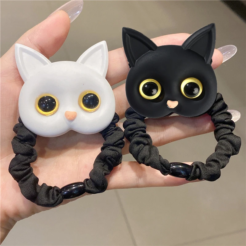 Kawaii Cats Rubber Bands Elastic Hair Bands Cute Cartoon Black White Cat Style Hairbands Headwear for Y2K Girls Hair Accessories