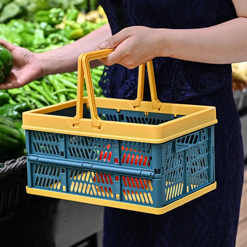 

Storage Basket Folding Shopping Hand Basket Fruit and Vegetable Storage Frame Outdoor Picnic Basket Plastic Bags Organization