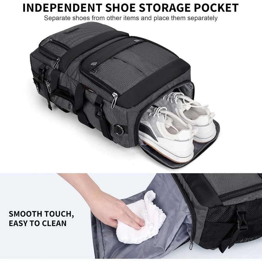 حقيبة ظهر للسفر من WITZMAN حقيبة ظهر للكمبيوتر المحمول للرجال والنساء مع منفذ شحن USB معتمد من شركة الطيران B683 رمادي فضي