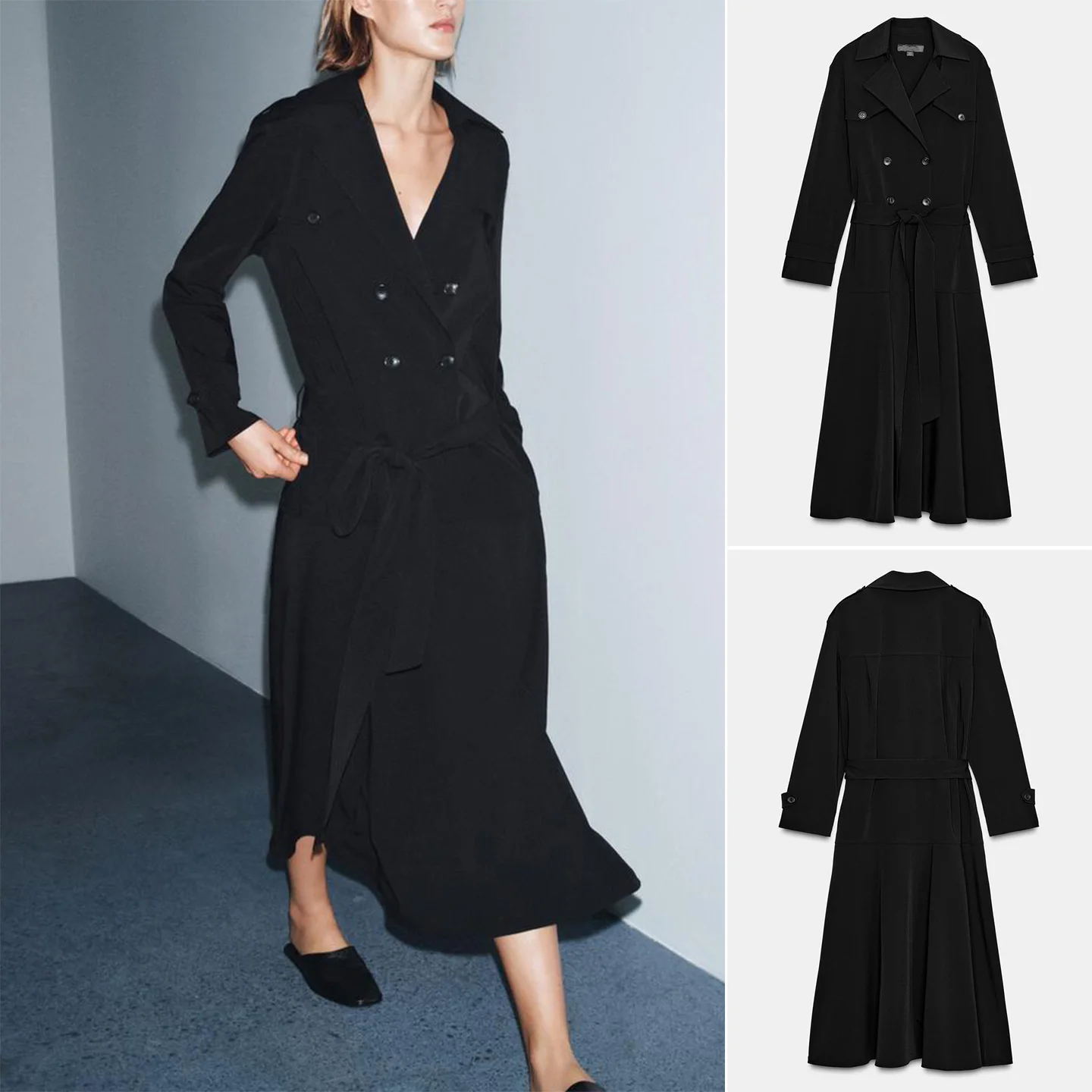 

Зимнее повседневное пальто-миди с длинными рукавами и узлом, женское, из полиэстера, с юбкой А-силуэта, для города и офиса