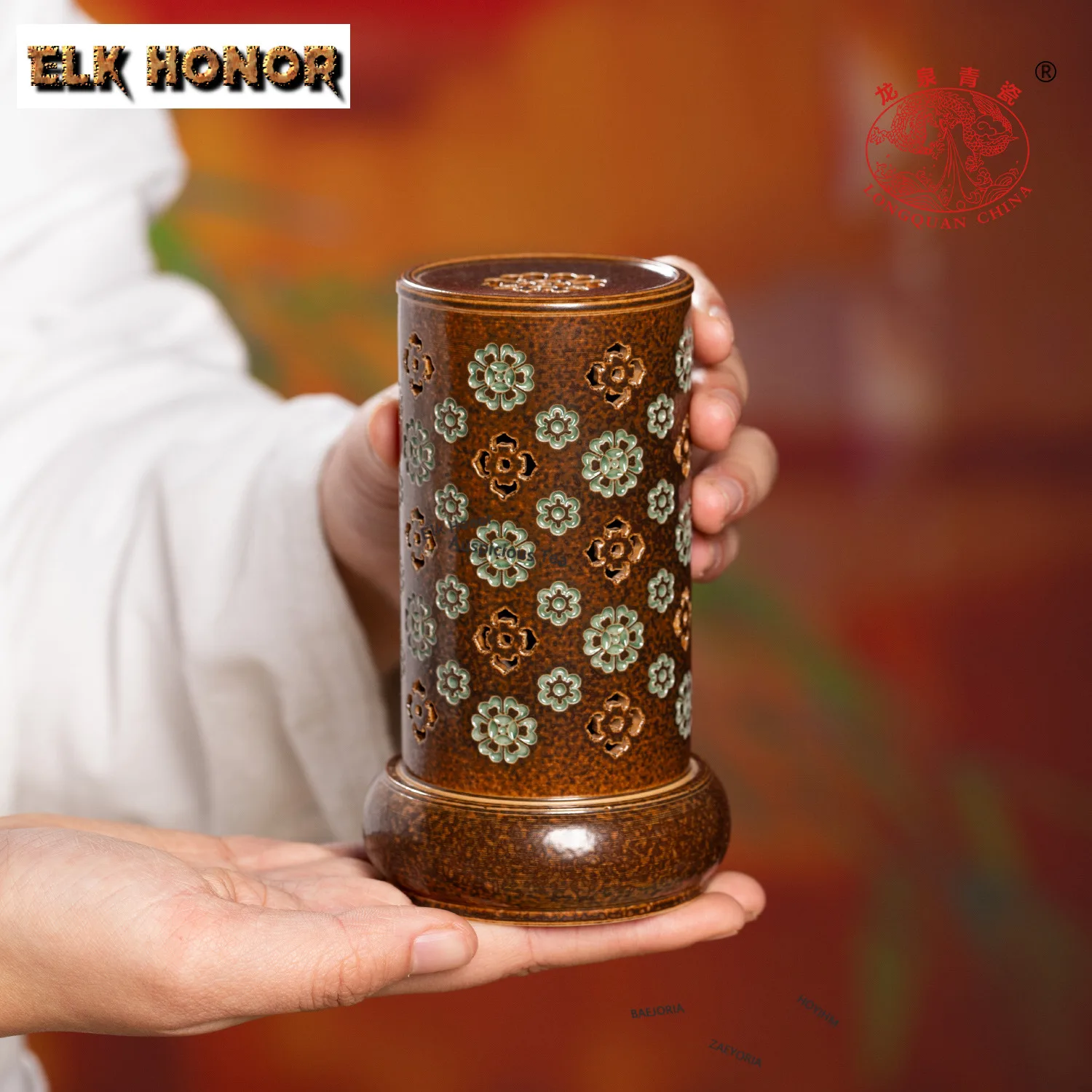 Handmade Po-phase Flower Longquan Celadon Incense Holder Mist Smoking Steamers Incense Burners Aromatherapy Censer Teaware Craft