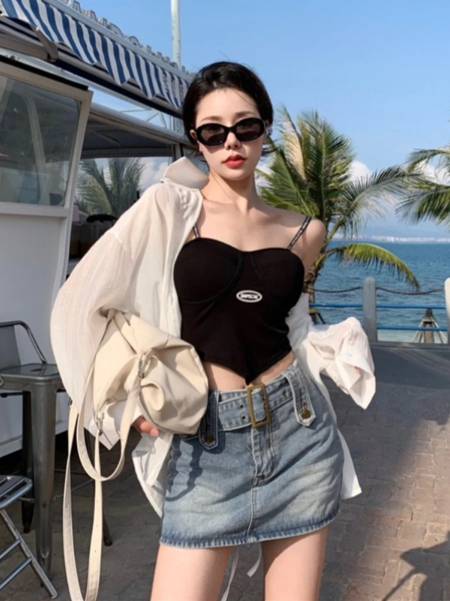 Women's Summer New Breathable Light Weight Sun Protection Shirt Beach Vacation Sle Back Strap Open Split Design Polyester F...