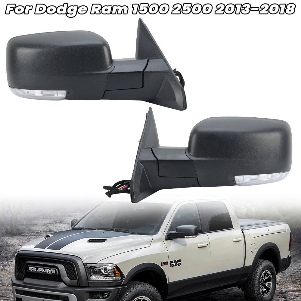 10 Pins Door Mirror Assembly For Dodge Ram 1500 2500 2013-2018 Textured Black Manual Folding Heated Side Mirror Car Accessories