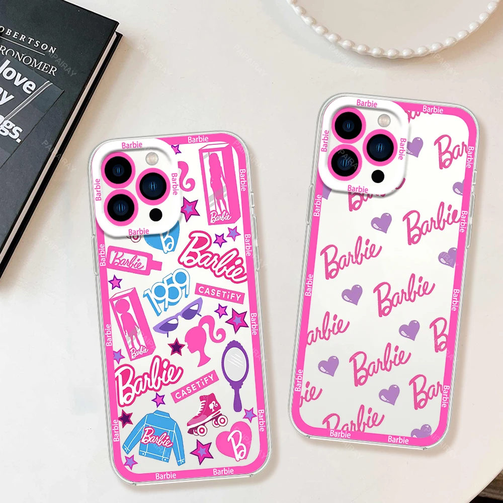 Fashion luxury B-Barbies Cute Phone Case for iPhone 12 11 13 14 15 16 Max Pro Plus Transparent Bezel Shell