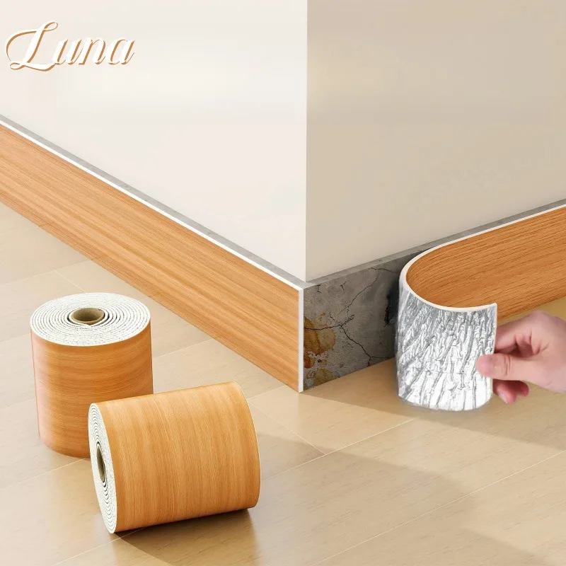 Zócalo de grano de madera, pegatina de pared autoadhesiva para decoración de habitación, adorno de pared grueso, línea de rodapié, papel tapiz pelable y adhesivo de 5/10M