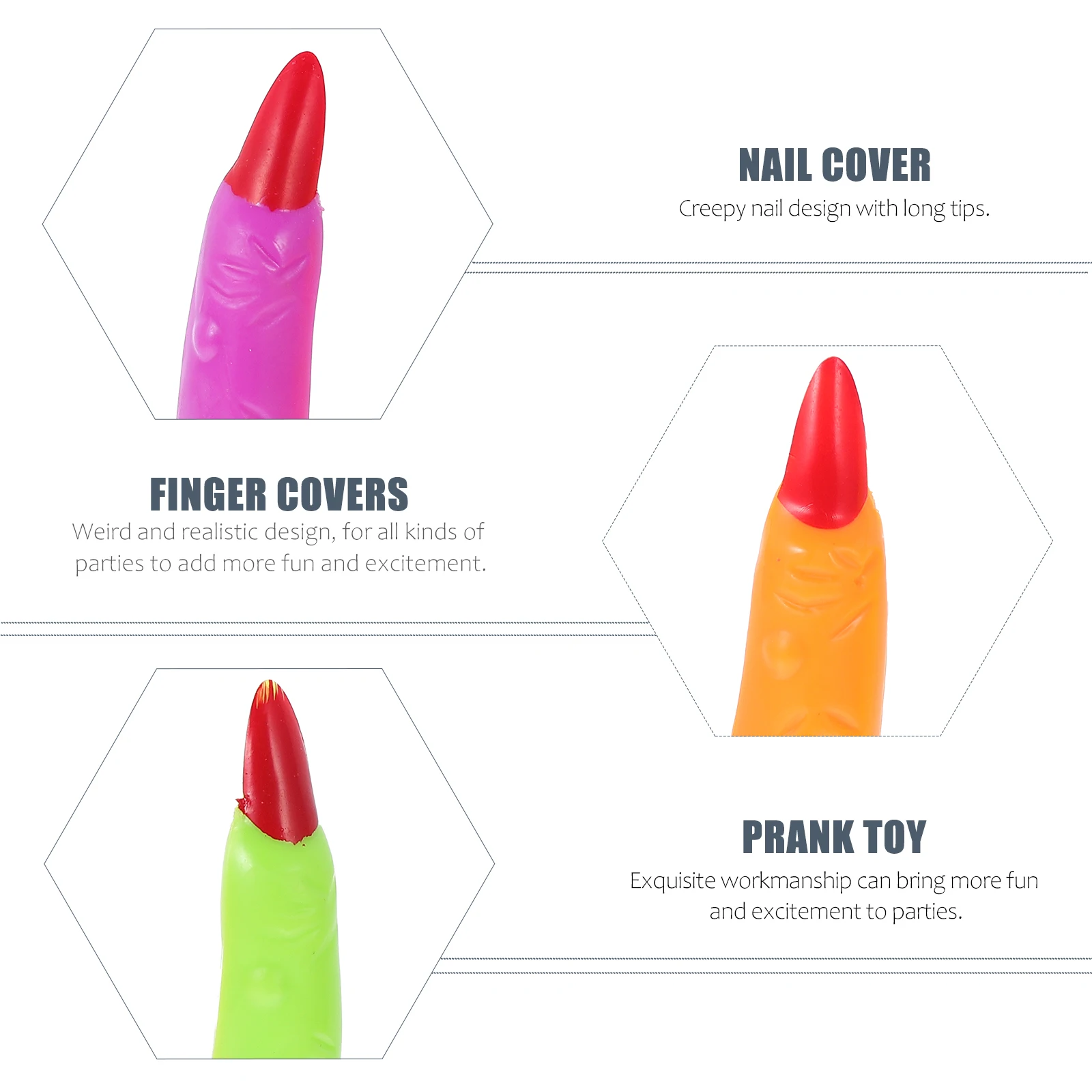 Conjunto de unhas falsas assustadoras, 20 peças, capas de dedos, suprimentos para festa de halloween, adereços de cosplay, brinquedo leve de brincadeira